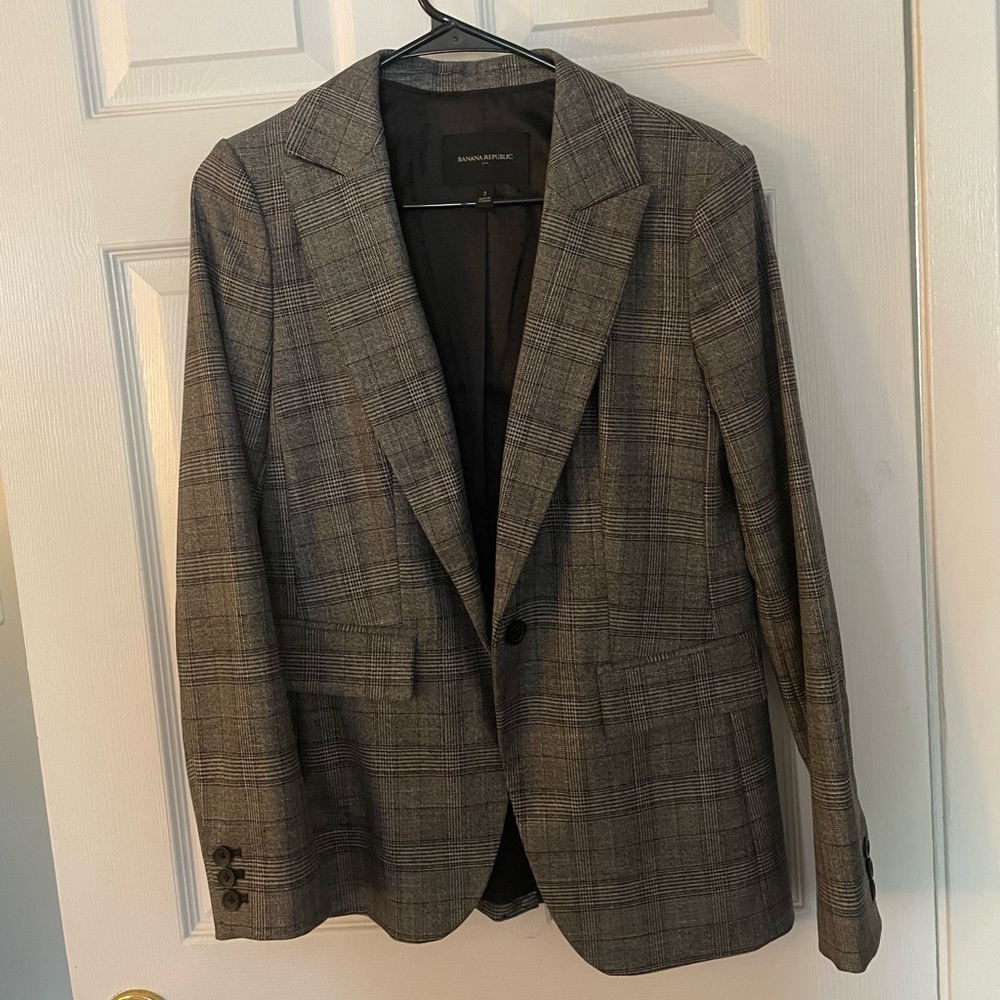 Banana Republic Plaid Grey Blazer size 2